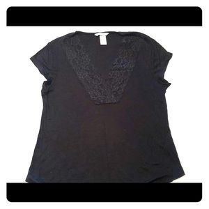 H&M Black Shirt With Lace V-Neck